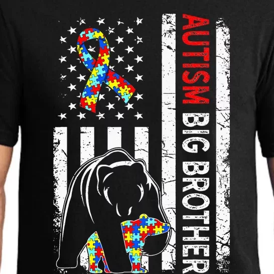 Distressed American Flag Autism Big Brother Bear Awareness Pajama Set