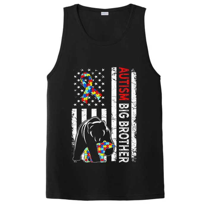 Distressed American Flag Autism Big Brother Bear Awareness Performance Tank