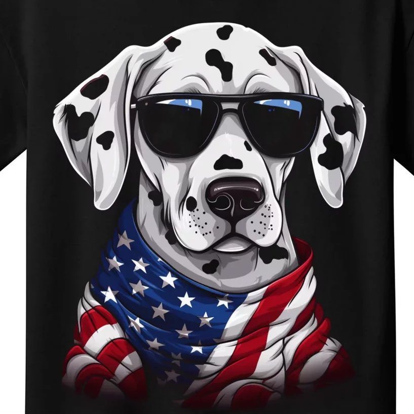 Dalmatian American Flag USA Tee 4th July Gifts Graphic Tees Kids T-Shirt