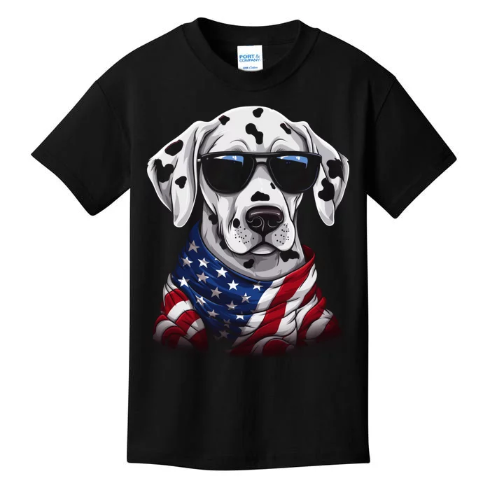 Dalmatian American Flag USA Tee 4th July Gifts Graphic Tees Kids T-Shirt