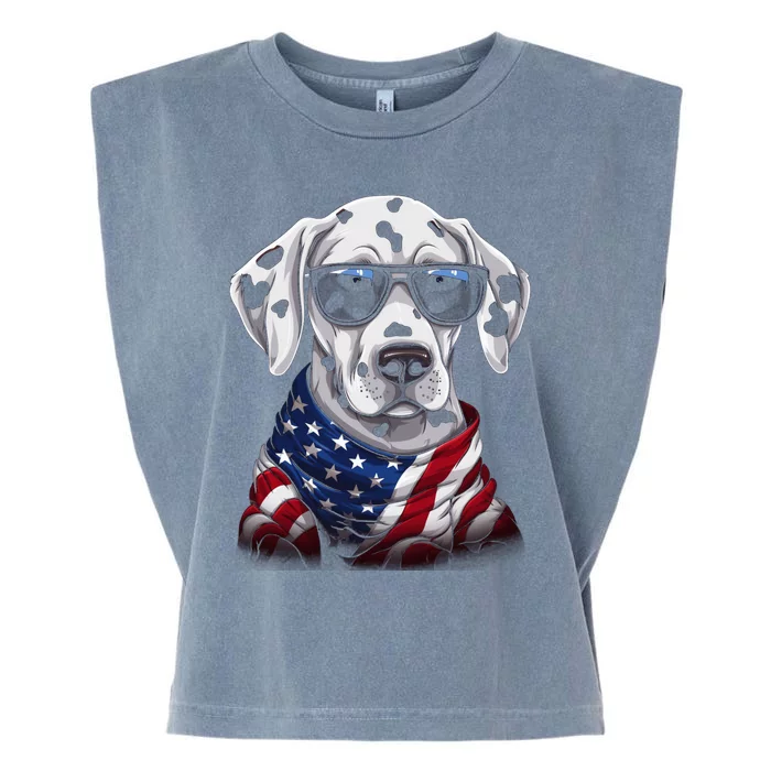 Dalmatian American Flag USA Tee 4th July Gifts Graphic Tees Garment-Dyed Women's Muscle Tee