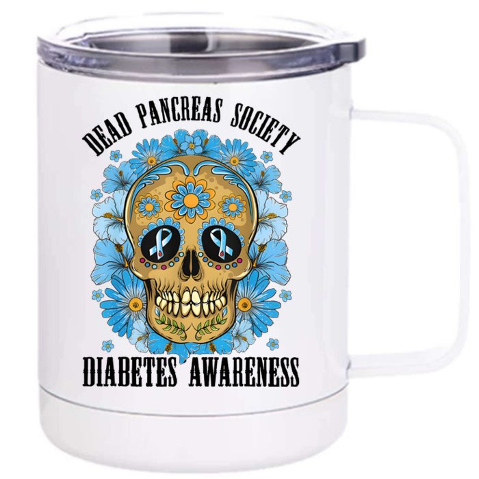 Diabetes Awareness Floral Skeleton Blue Ribbon Front & Back 12oz Stainless Steel Tumbler Cup