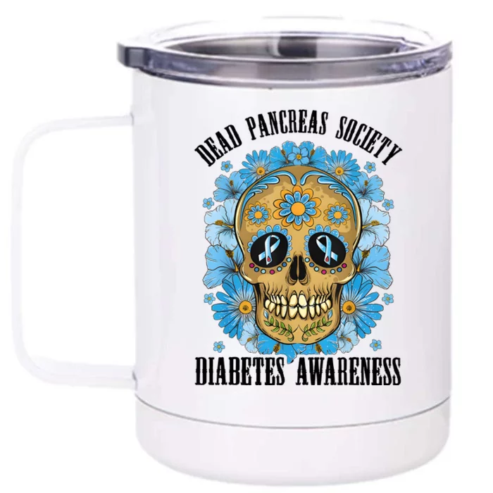 Diabetes Awareness Floral Skeleton Blue Ribbon Front & Back 12oz Stainless Steel Tumbler Cup