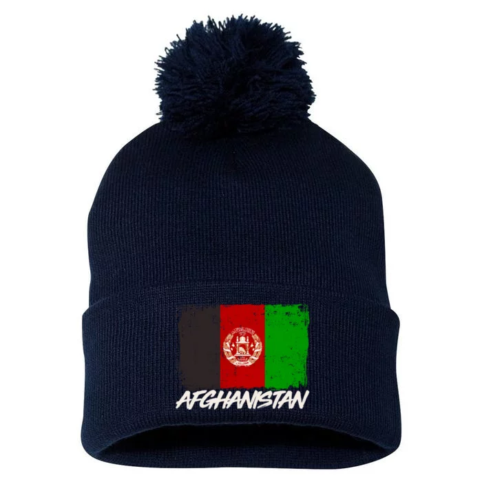 Distressed Afghanistan Flag Pom Pom 12in Knit Beanie