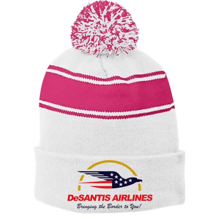 Desantis Airlines Funny Political Meme Ron Desantis Stripe Pom Pom Beanie