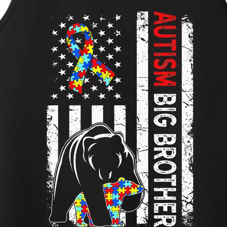 Distressed American Flag Autism Big Brother Bear Awareness Performance Tank