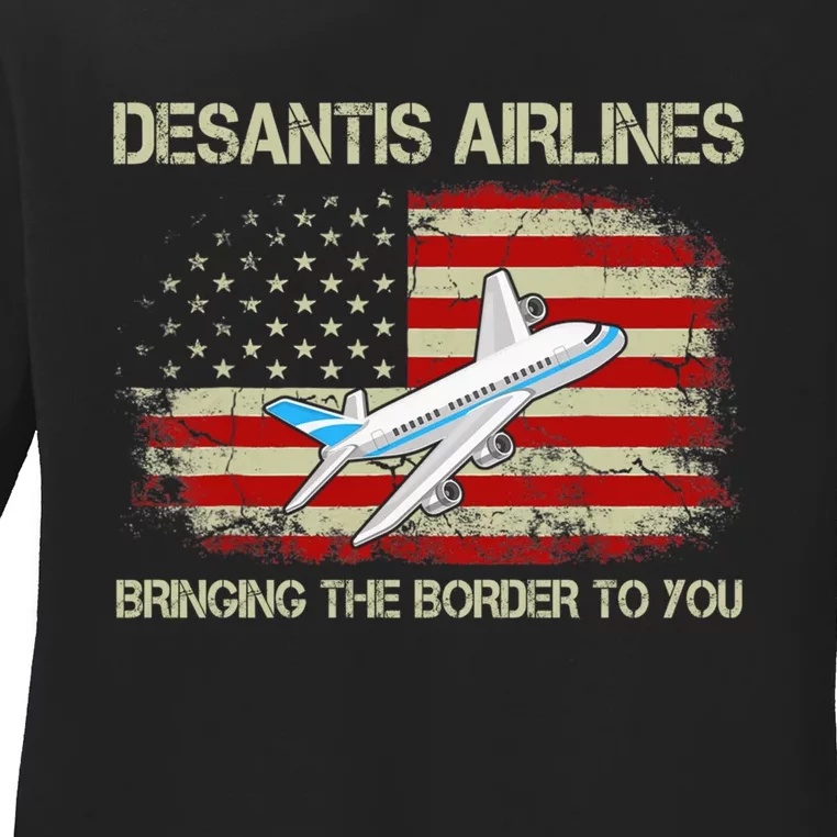 DeSantis Airlines Funny Political Meme Ron DeSantis Ladies Long Sleeve Shirt