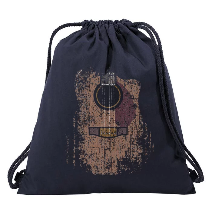 Distressed Acoustic Guitar Vintage Player Rock Roll Music Drawstring Bag