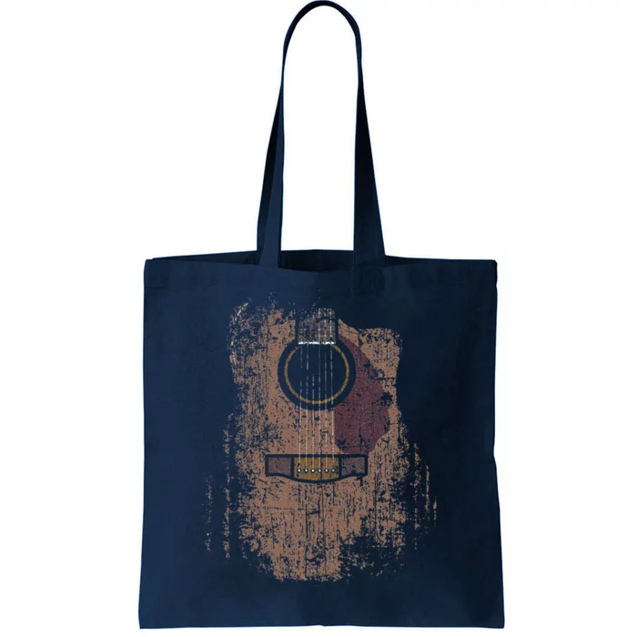 Distressed Acoustic Guitar Vintage Player Rock Roll Music Tote Bag