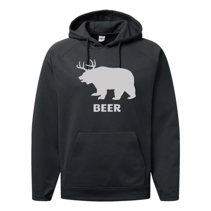 Deer Antlers + Grizzly Bear =Beer Performance Fleece Hoodie