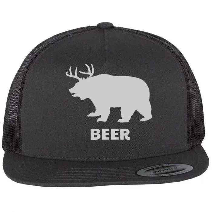 Deer Antlers + Grizzly Bear =Beer Flat Bill Trucker Hat