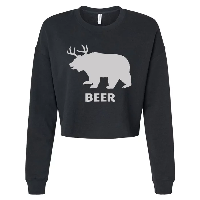 Deer Antlers + Grizzly Bear =Beer Cropped Pullover Crew