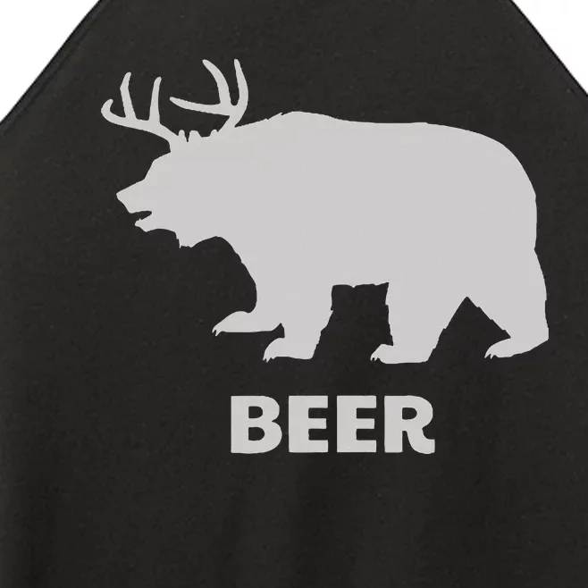 Deer Antlers + Grizzly Bear = Beer Funny Hunting Drinking Women’s Perfect Tri Rocker Tank