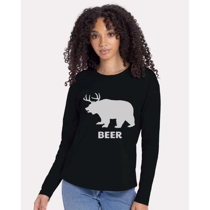 Deer Antlers + Grizzly Bear = Beer Funny Hunting Drinking Womens Cotton Relaxed Long Sleeve T-Shirt