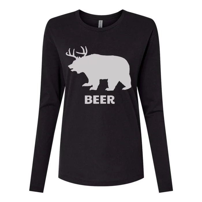 Deer Antlers + Grizzly Bear = Beer Funny Hunting Drinking Womens Cotton Relaxed Long Sleeve T-Shirt