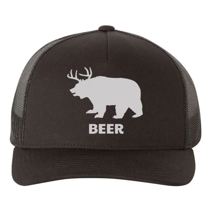 Deer Antlers + Grizzly Bear = Beer Funny Hunting Drinking Yupoong Adult 5-Panel Trucker Hat