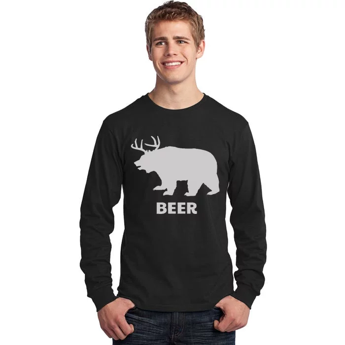 Deer Antlers + Grizzly Bear = Beer Funny Hunting Drinking Tall Long Sleeve T-Shirt