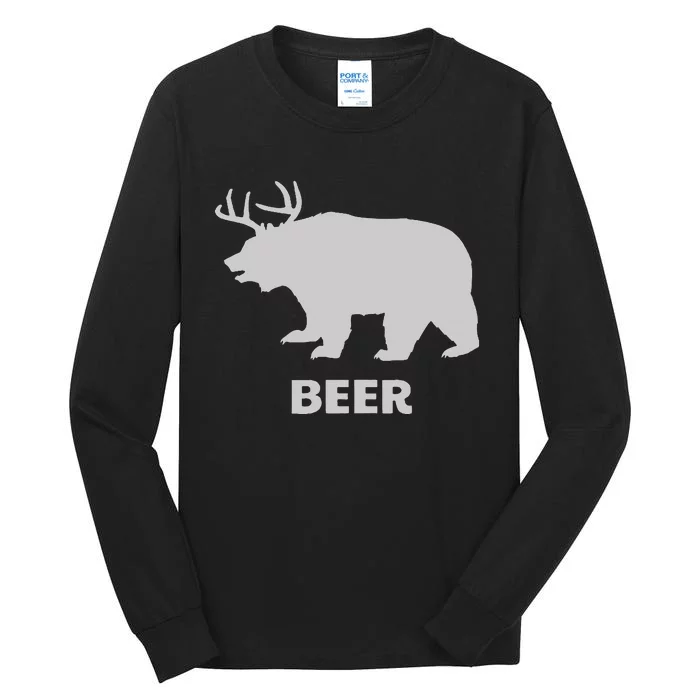 Deer Antlers + Grizzly Bear = Beer Funny Hunting Drinking Tall Long Sleeve T-Shirt