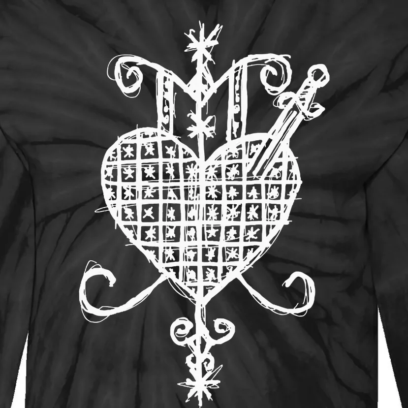 Dark And Gritty Ezili Dantor Voodoo Loa Veve Vodun Symbol Tie-Dye Long Sleeve Shirt