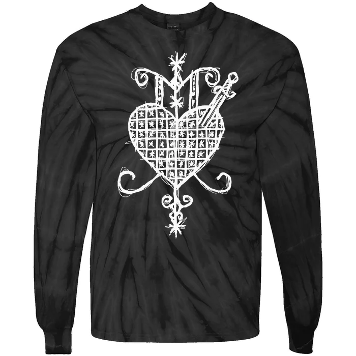 Dark And Gritty Ezili Dantor Voodoo Loa Veve Vodun Symbol Tie-Dye Long Sleeve Shirt