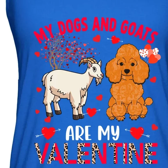 Dogs And Goats Are My Valentine Poodle With Goat Farm Gift Ladies Essential Flowy Tank