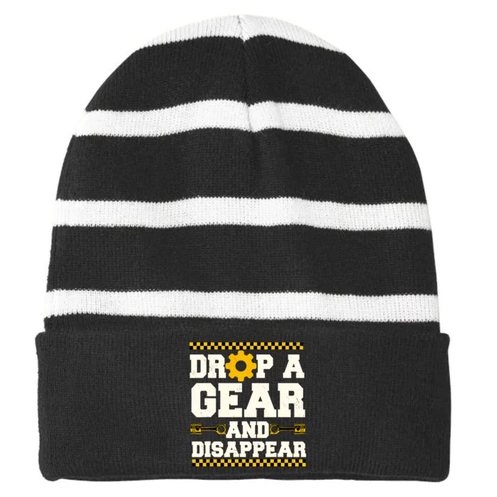 Drop A Gear And Disappear Dirt Track Race Racing Racers Striped Beanie with Solid Band