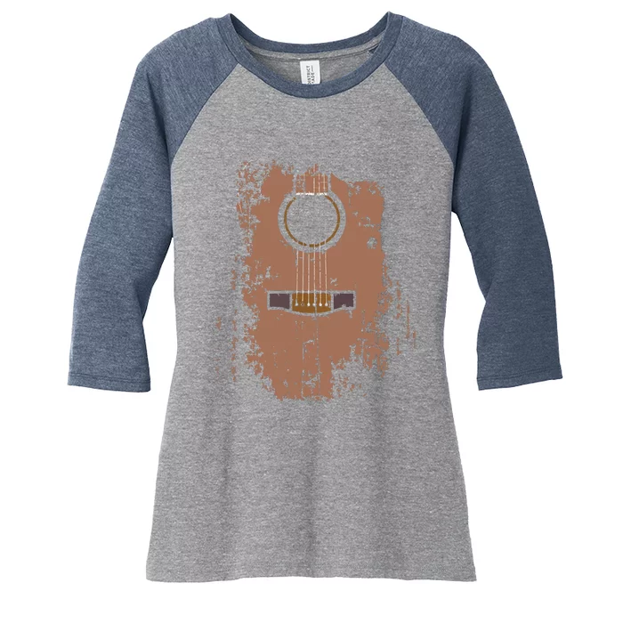 Distressed Acoustic Guitar Vintage Player Rock Roll Music Women's Tri-Blend 3/4-Sleeve Raglan Shirt