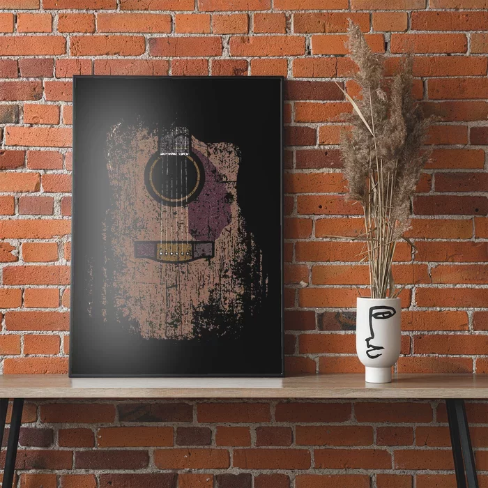 Distressed Acoustic Guitar Vintage Player Rock & Roll Music Poster