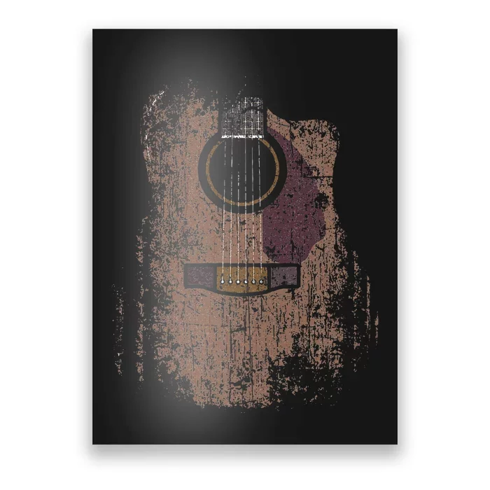 Distressed Acoustic Guitar Vintage Player Rock & Roll Music Poster