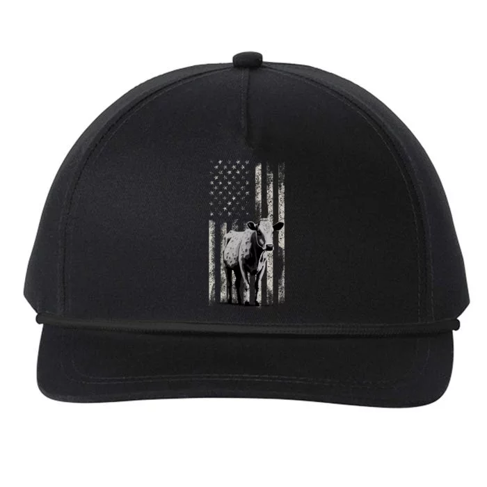 Distressed Americanmeaningful Giftflag Cow Vintage Patriotic Farmer Funny Gift Snapback Five-Panel Rope Hat