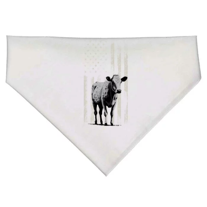 Distressed Americanmeaningful Giftflag Cow Vintage Patriotic Farmer Funny Gift USA-Made Doggie Bandana