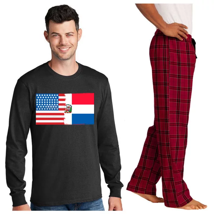 Dominican American Half Dominican Half America Flag Gift Long Sleeve Pajama Set