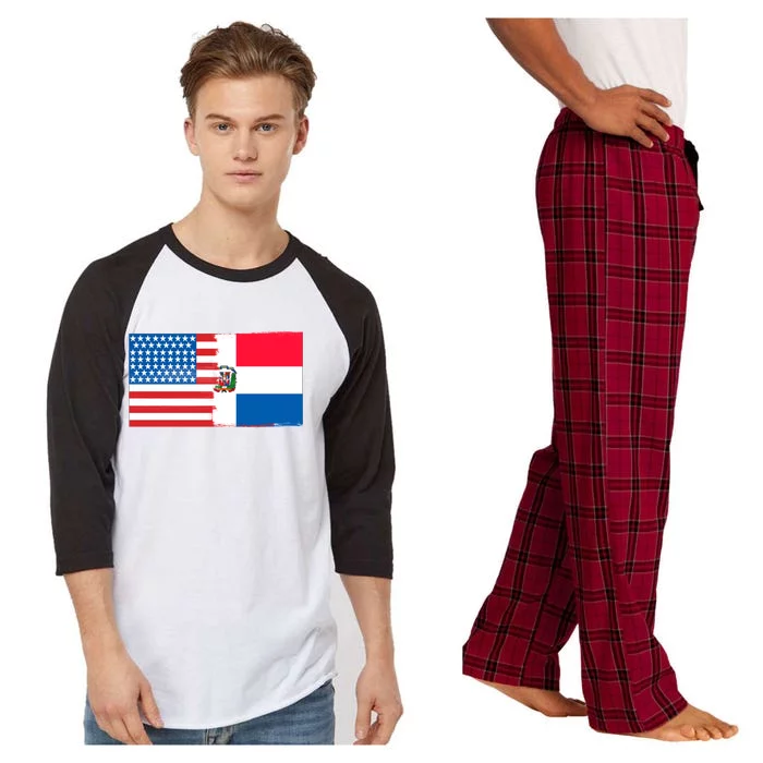 Dominican American Half Dominican Half America Flag Gift Raglan Sleeve Pajama Set