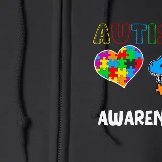 Dinosaur Autistic Heart Puzzle Autism Awareness Month Full Zip Hoodie