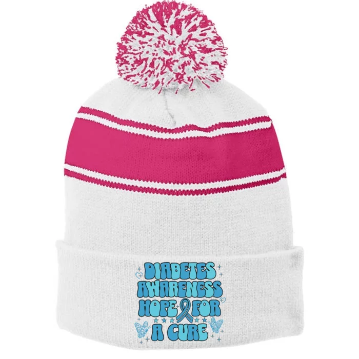 Diabetes Awareness Hope For A Cure Stripe Pom Pom Beanie