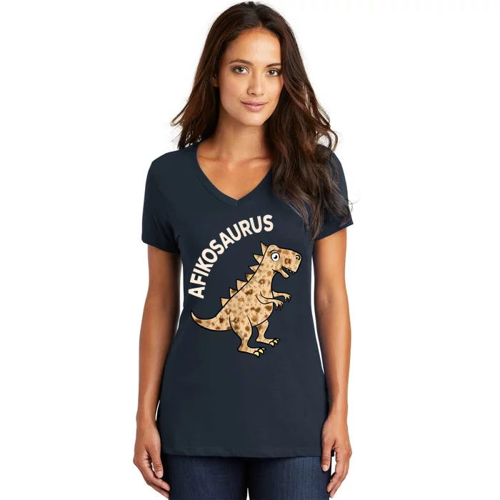 Dinosaur Afiko Hebrew Passover Jewish Funny Women's V-Neck T-Shirt