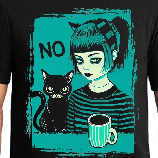 Dark At Heart Punk Goth Girl Says No With Cat And Coffee Pajama Set