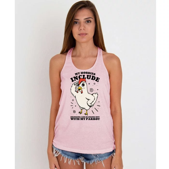 Drinking And Hanging Out With My Parrot Hobby Funny Women's Knotted Racerback Tank