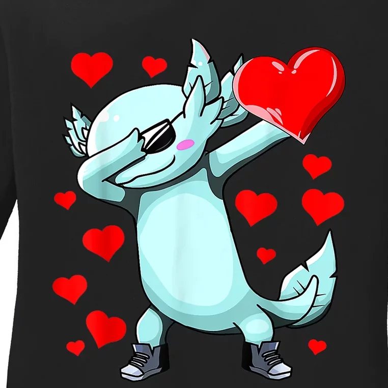 Dabbing Axolotl Heart Valentines Day As Girls Boys Ladies Long Sleeve Shirt