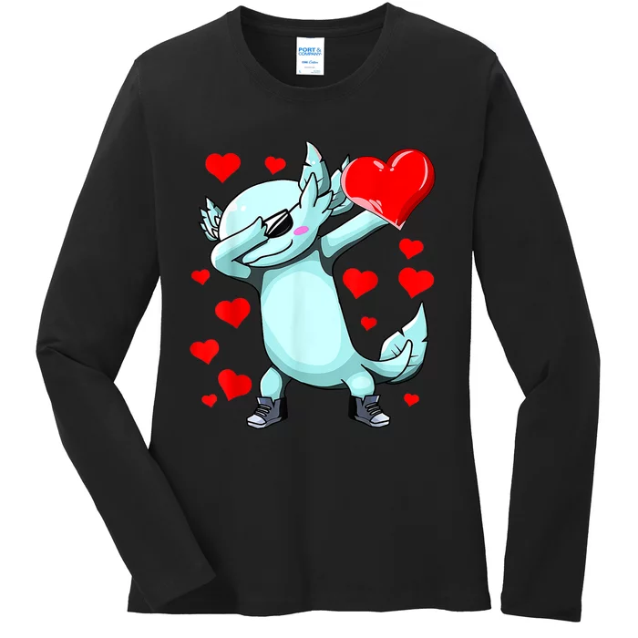 Dabbing Axolotl Heart Valentines Day As Girls Boys Ladies Long Sleeve Shirt