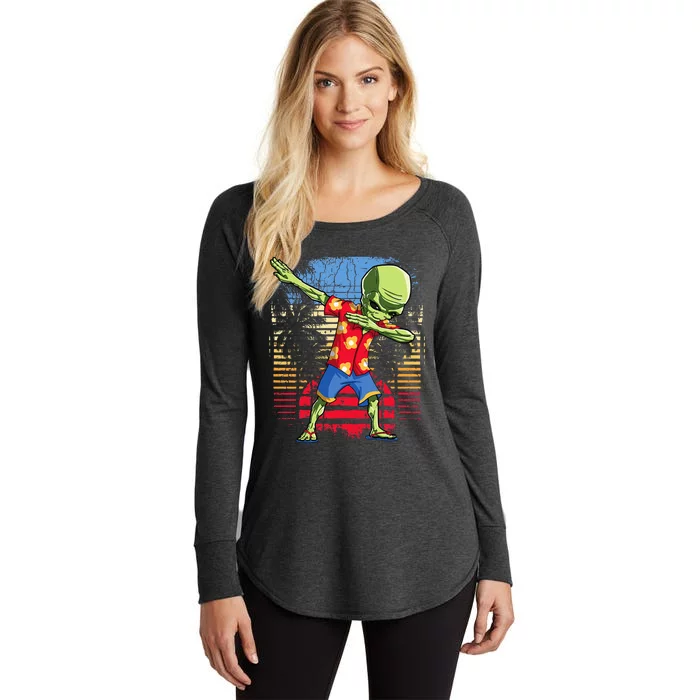 Dabbing Alien Hawaiian Ufo Hawaii Beach Surf Summer Women's Perfect Tri Tunic Long Sleeve Shirt