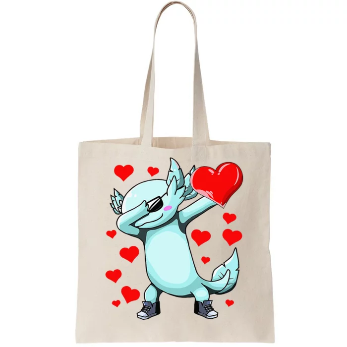 Dabbing Axolotl Heart funny Valentines Day Tote Bag