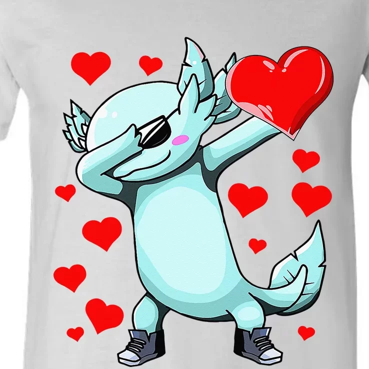 Dabbing Axolotl Heart funny Valentines Day V-Neck T-Shirt