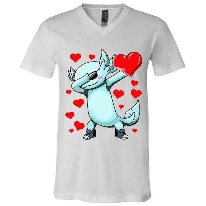 Dabbing Axolotl Heart funny Valentines Day V-Neck T-Shirt