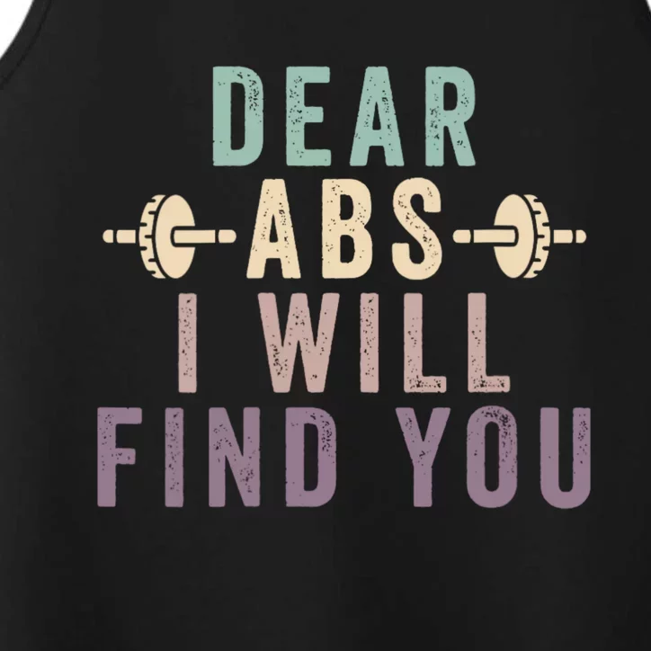 Dear Abs I Will Find You Funny Workout Cardio Performance Tank