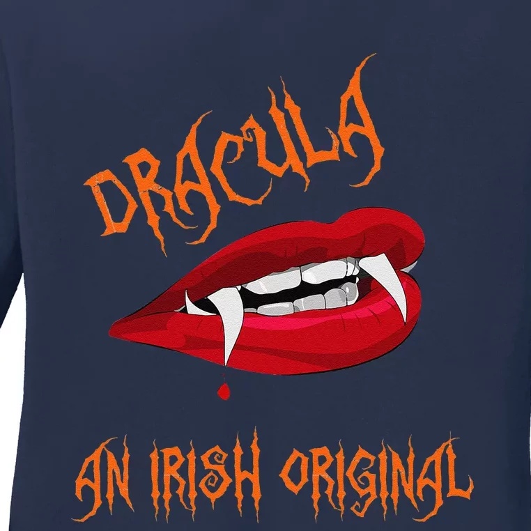 Dracula An Irish Original Spooky Halloween Vampire Fangs Ladies Long Sleeve Shirt