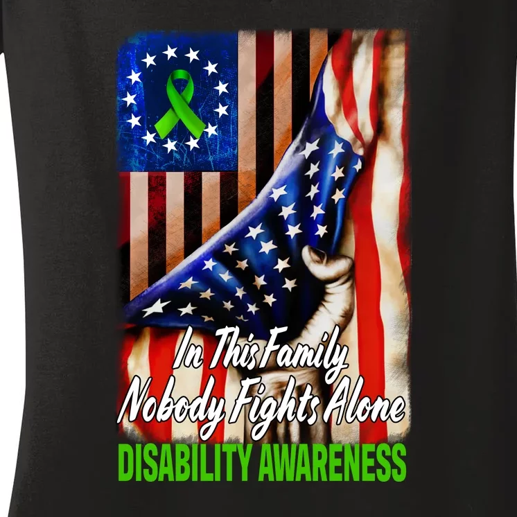 DISABILITY Awareness In This Family Nobody Fights Alone Classic Women's V-Neck T-Shirt