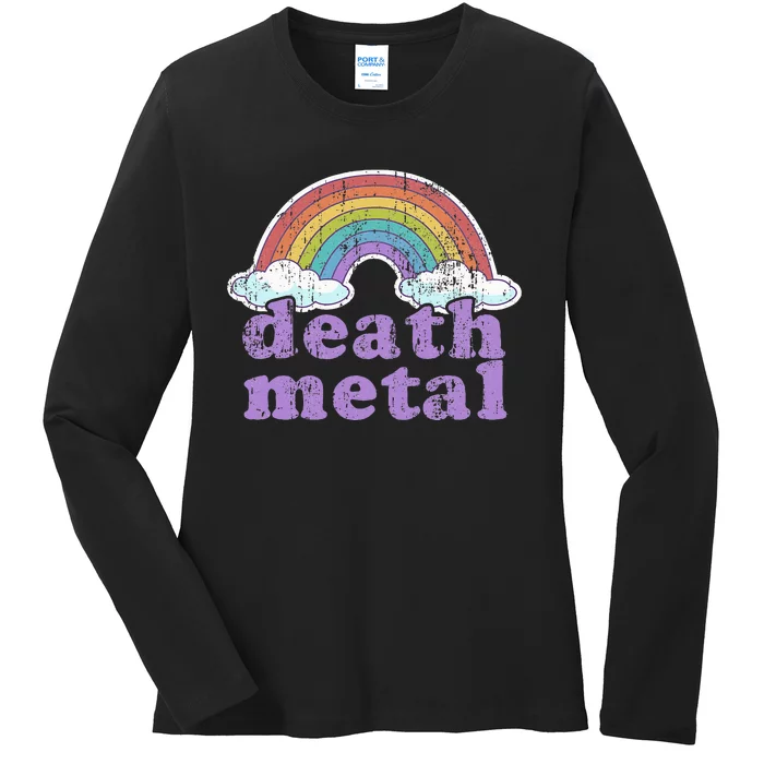 DEATH METAL Rainbow Funny Retro Vintage Love Music Metalhead Ladies Long Sleeve Shirt