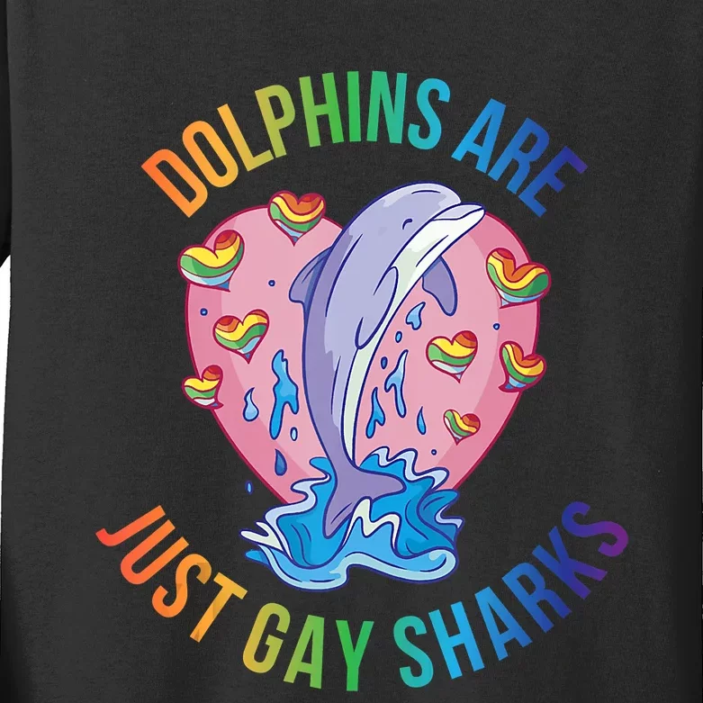 Dolphins Are Just Gay Sharks Funny Cute LGBT LGBTQ Pride Kids Long Sleeve Shirt