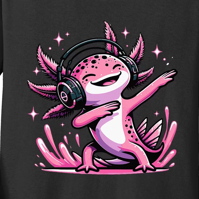 Dabbing Axolotl Kawaii Cute Axolotl Gaming Kids Long Sleeve Shirt